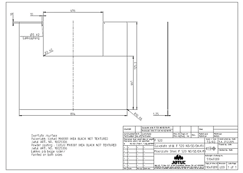 Gulvplate stål sort 725 x 894 mm