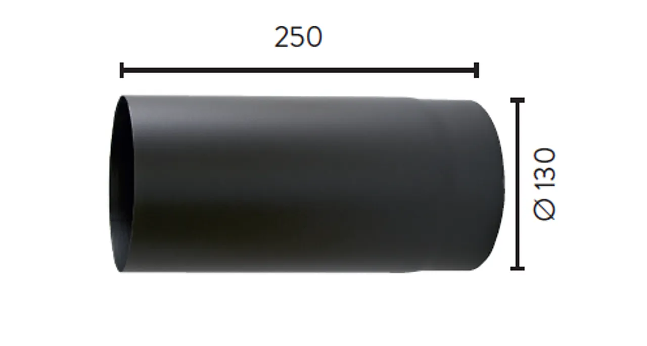 Røykrør ø130 l250 rett bp sort metallic lakk 2mm