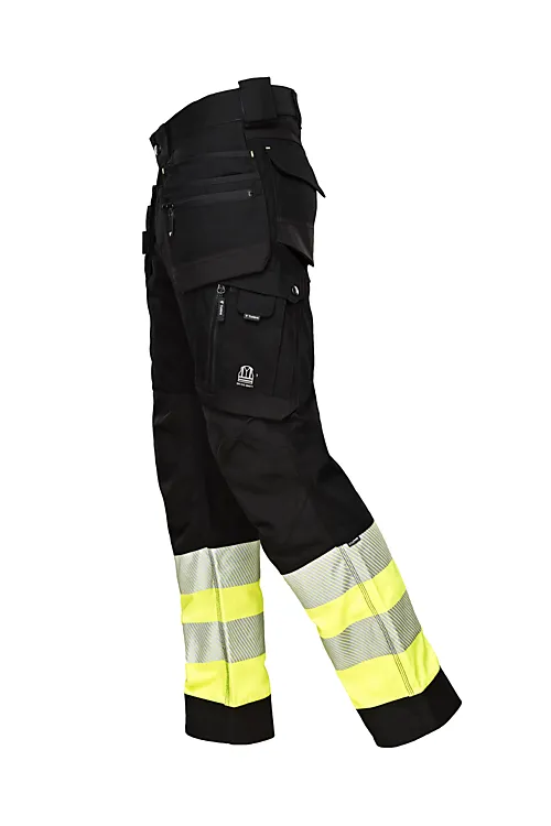 Arbeidsbukse stretch sort/gul hi viz kl.1 str 48