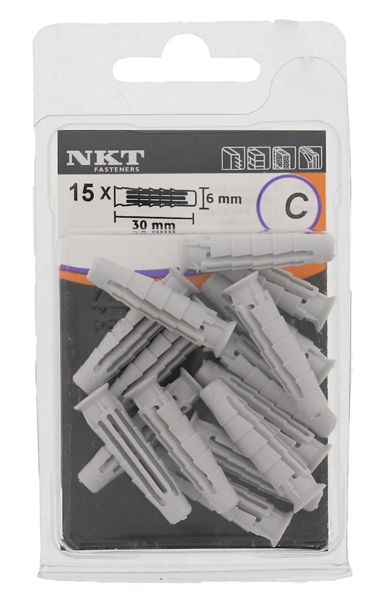 Nylonplugg 6x30 universal bk nkt nkt blisterkort a15