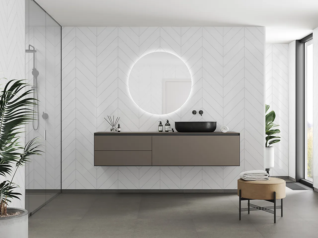 Fibo baderomsplate Denver White Chevron