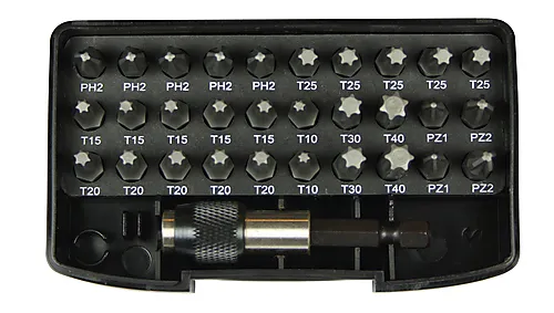 Bitsboks 31 deler sort torx, ph, pz, quick-lock