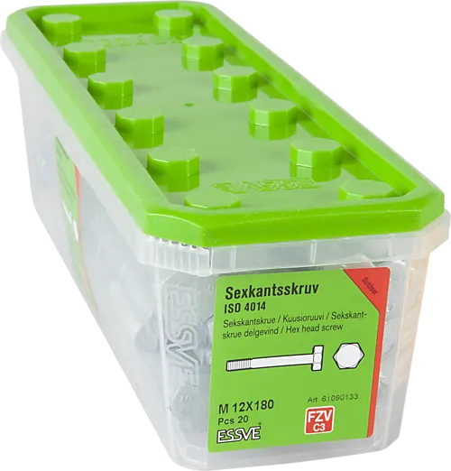 Sekskantskrue dg m12x180 fzv -20 delgjenget varmforsinket stål