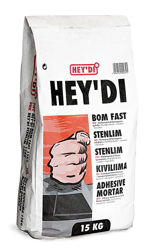Mørtel bom fast 15 kg heydi sementbasert klebemørtel for heller