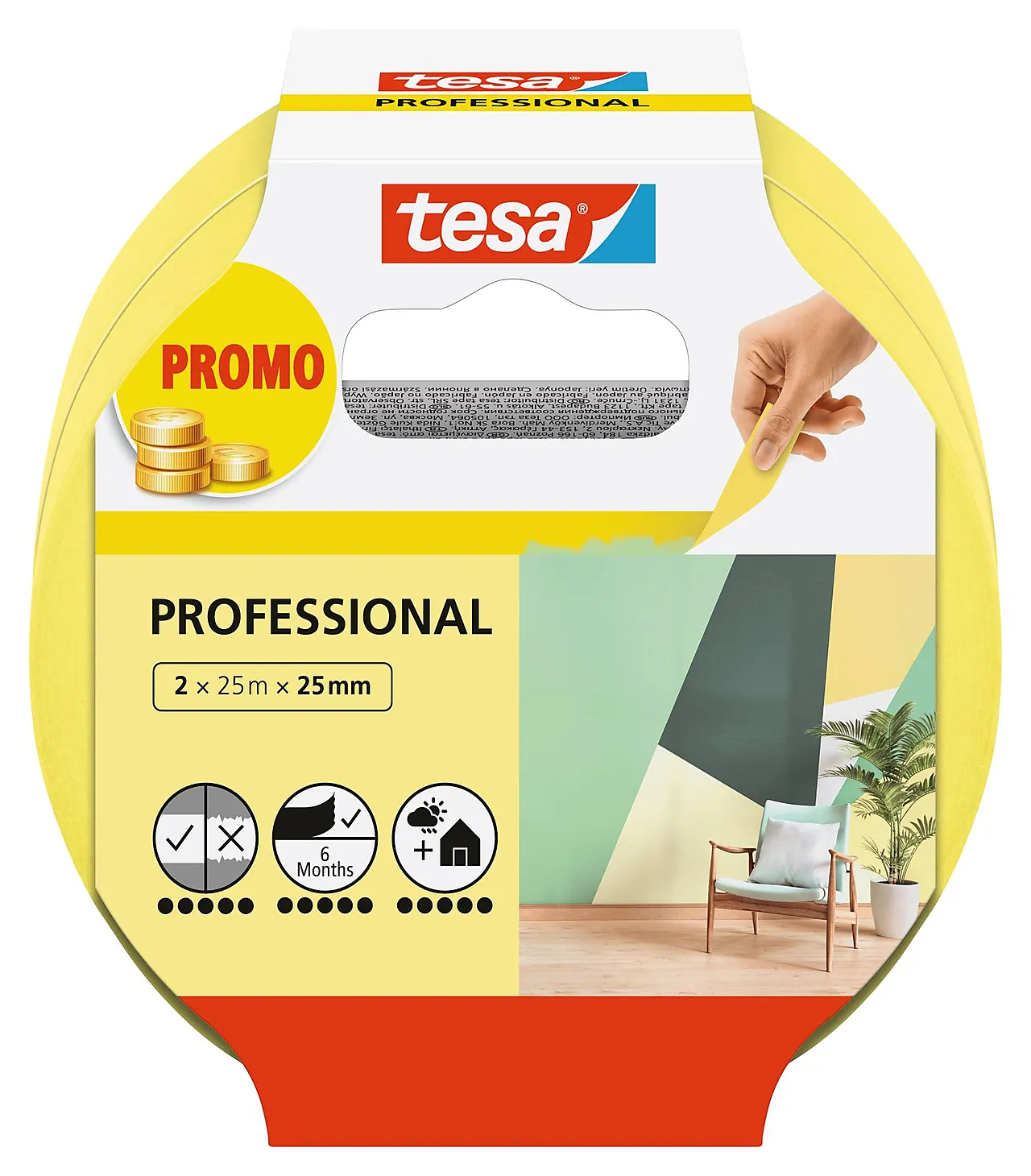 Maskeringstape Precision innendørs 2pk 25 m x 25 mm null - null - 2 - Miniatyr