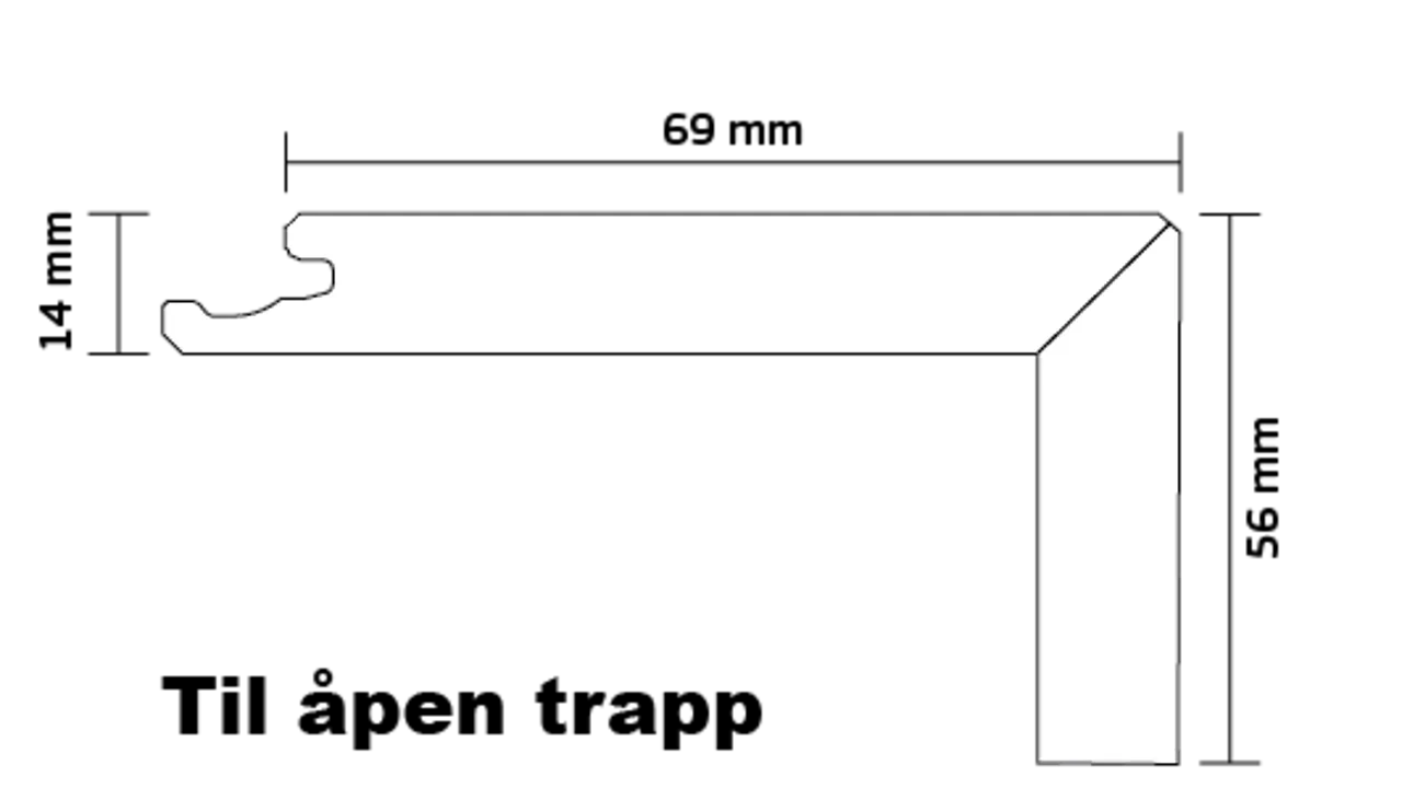 Trappenese 14mm eik 56x69x2200 b-hm profil b live matt lakk hvit 2stk