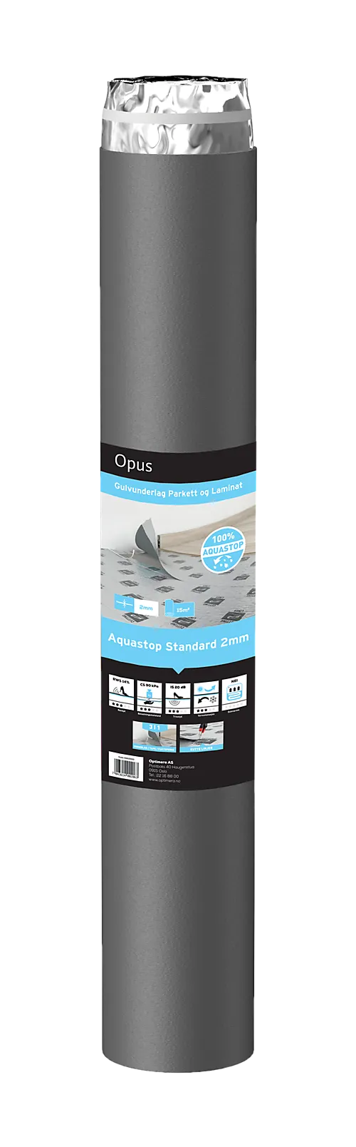 Opus gulvunderlag Aquastop standard 2 mm 1x15 m