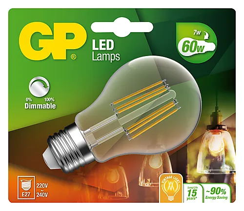 Lyspære led filament classic klotpære E27 7 Watt