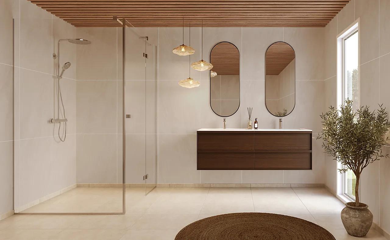 Baderomsplate beige Stone flis 60x80 cm 10x620x2400 mm null - null - 2 - Miniatyr