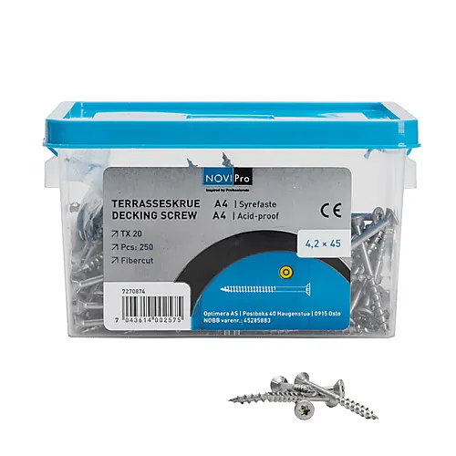 Terrasseskrue syrefast 4,2x45 mm a4 a 250 stk torx 20