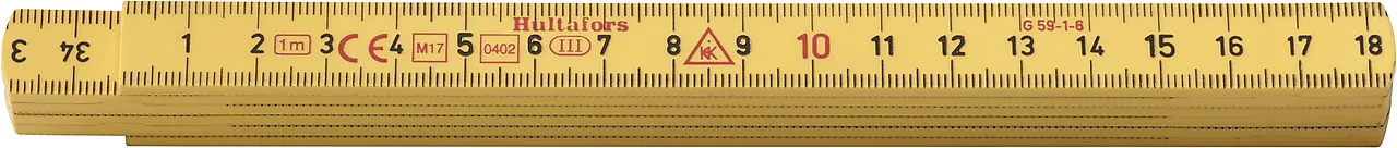 Meterstokk 1 meter glassfiber G59-1-6 metrisk gradering gul null - 1 - 3 - Miniatyr