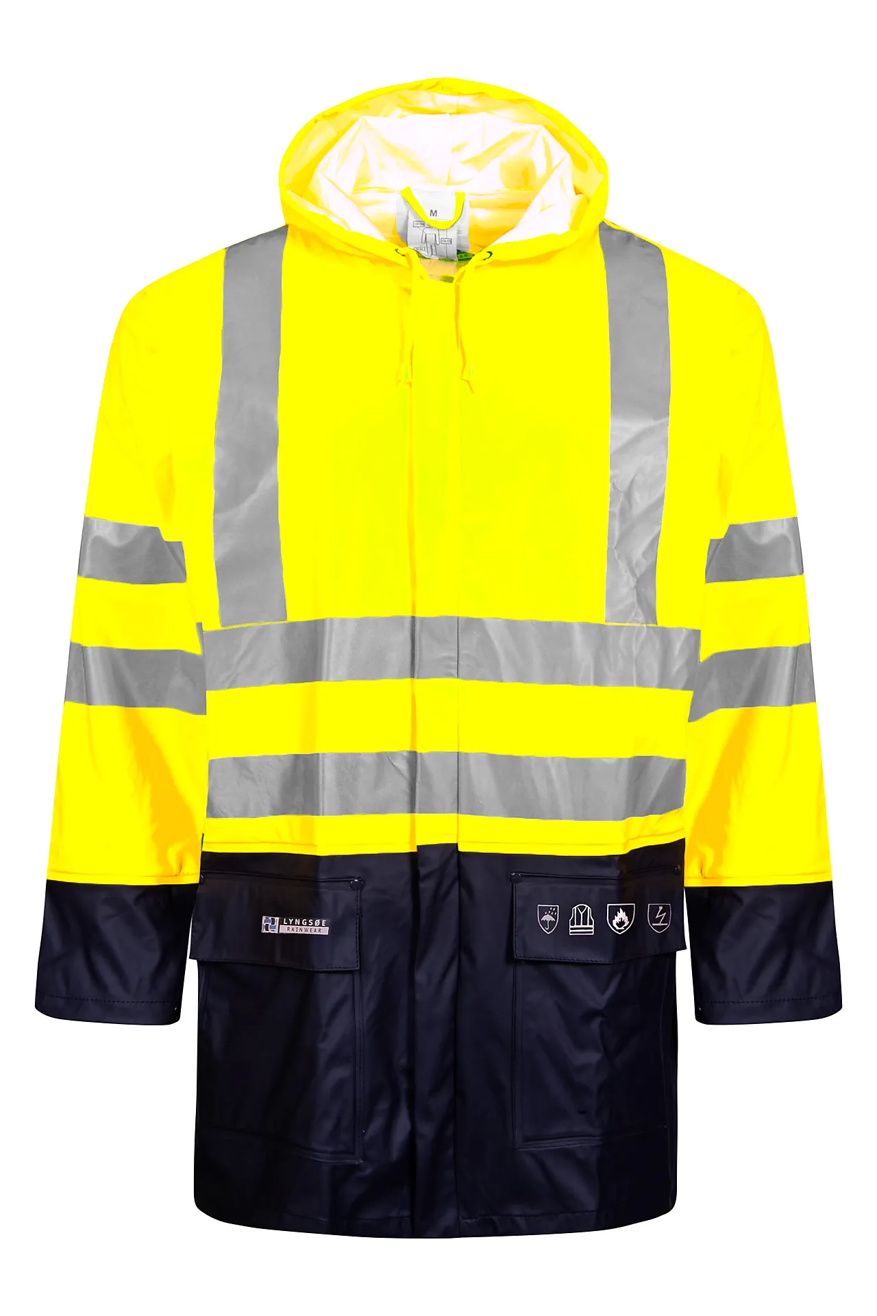 Regnjakke gul/navy str L Regnjakke gul/navy str L