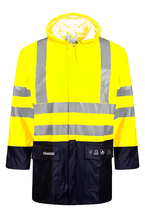 Regnjakke gul/navy str L