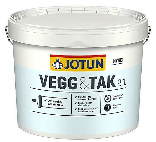Maling vegg og tak hvit base 9 liter