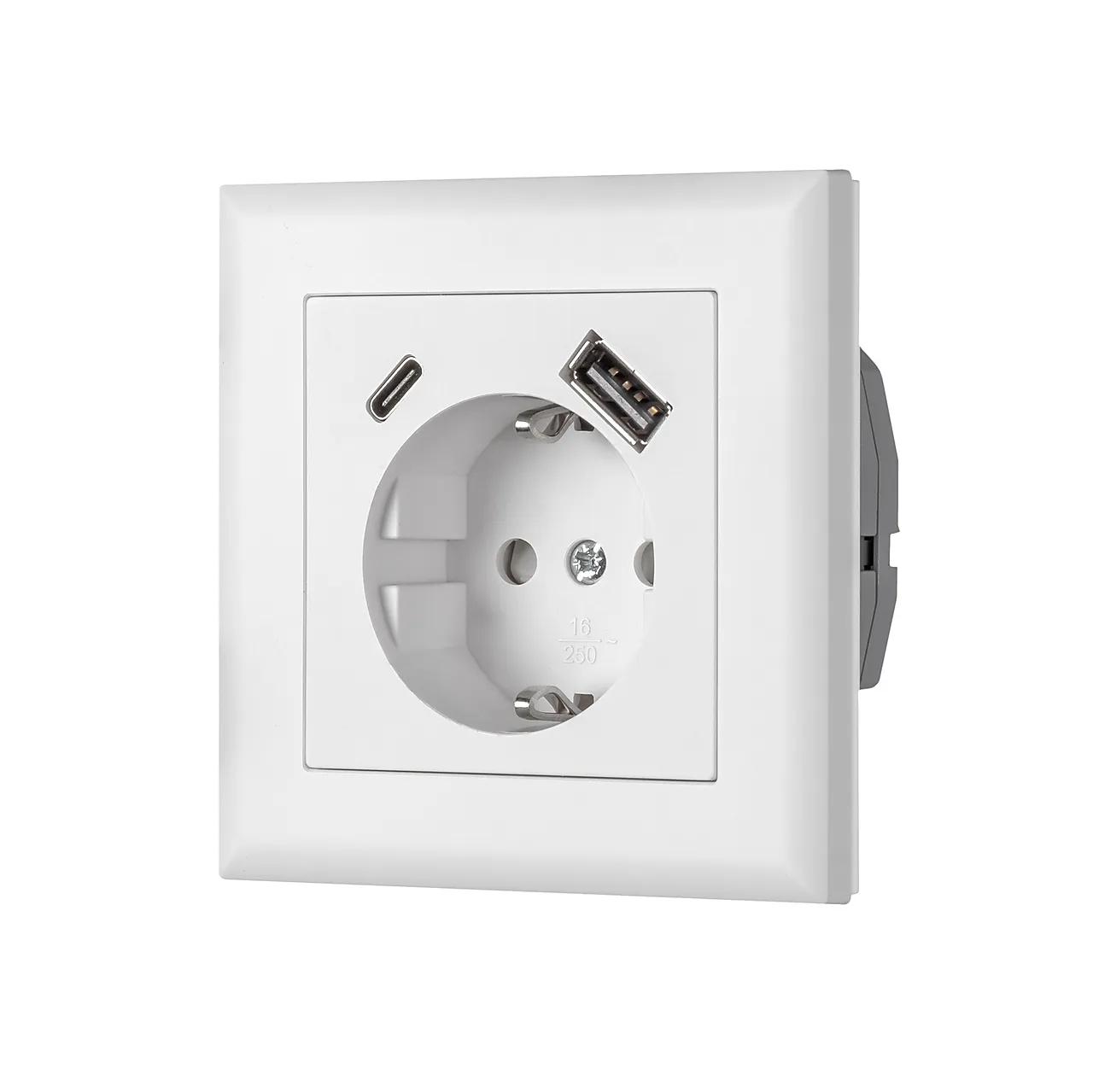 Stikk enkel med jord USB A+C hvit Egant