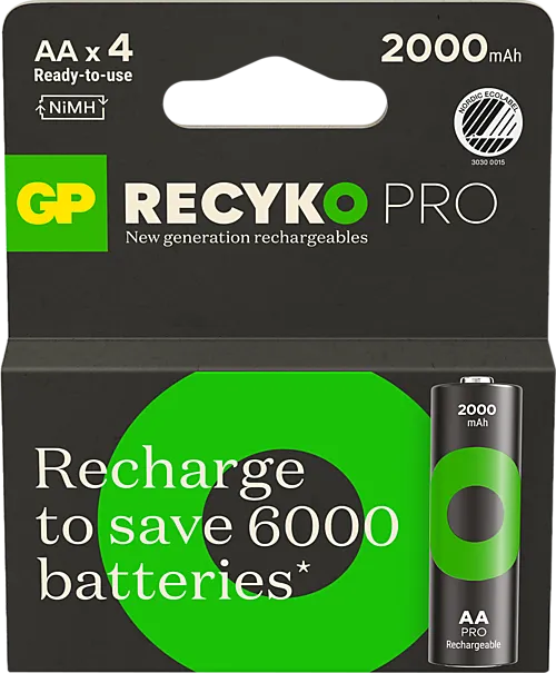 GP Recyko Pro oppladbar AA-batteri 2000mAh 4-pakk