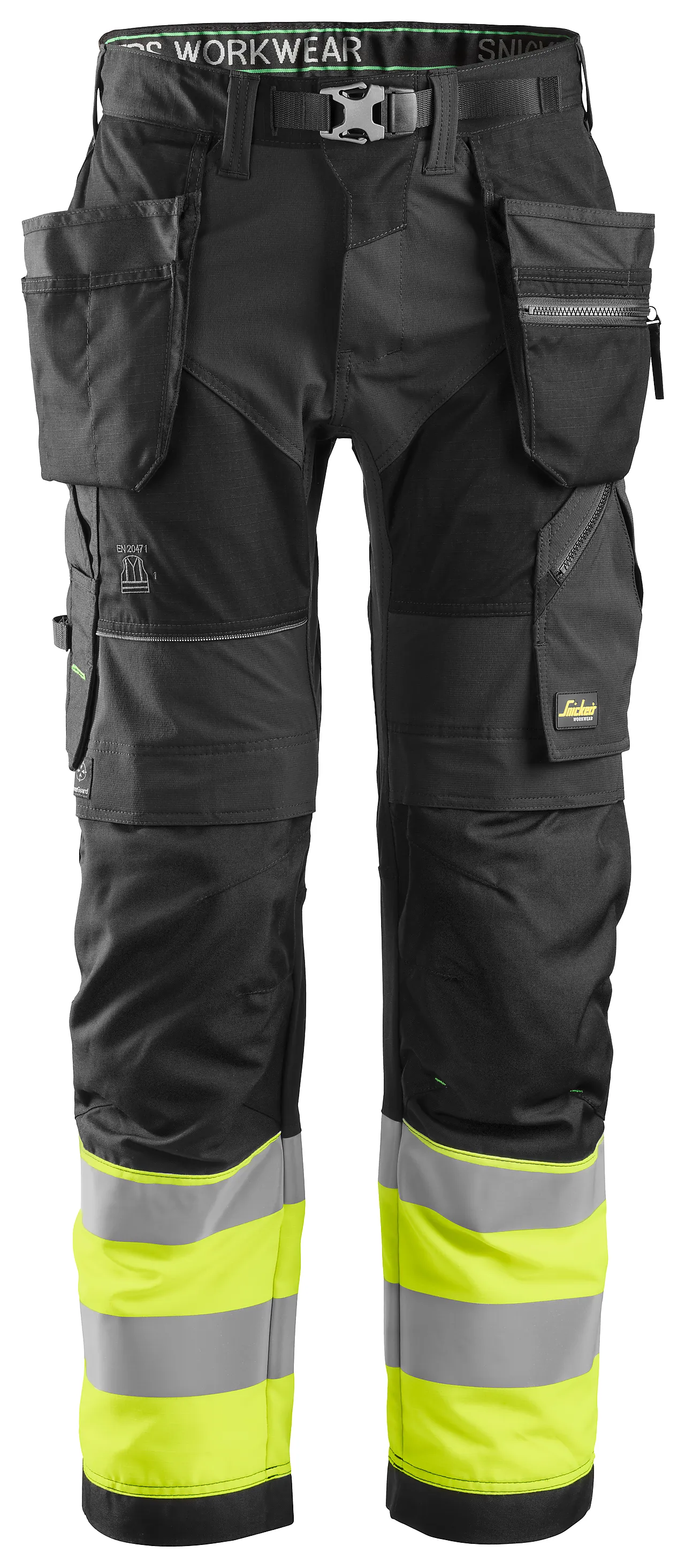 Håndverksbukse 6931 FlexiWork+ kl.1 Sort/HiVis gul str 150