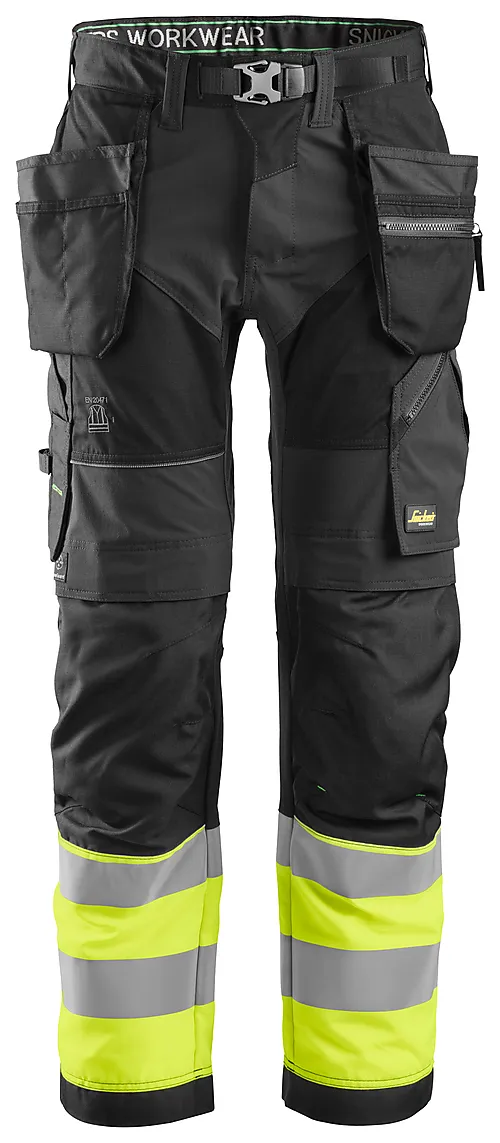 Håndverksbukse 6931 FlexiWork+ kl.1 Sort/HiVis gul str 150