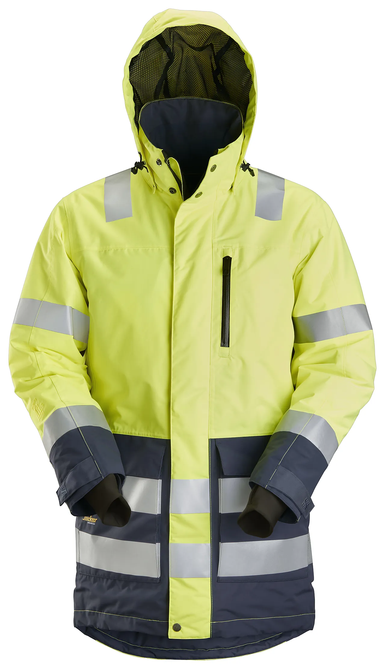 Arbeidsparkas high-vis gul/mørk grå str XS