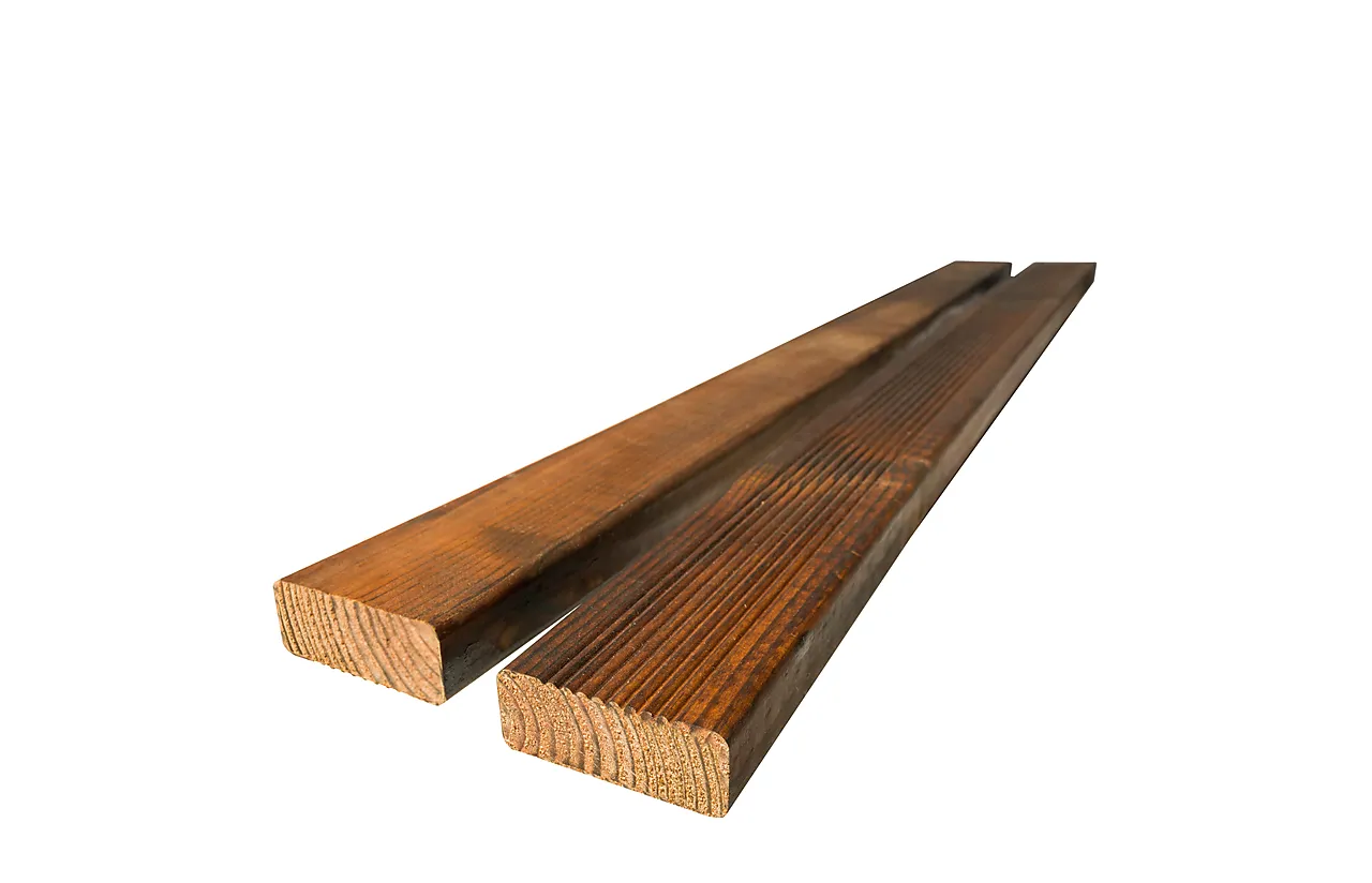 Terrassebord royalimpregnert brun furu Duo rillet 28x70 mm null - null - 2 - Miniatyr