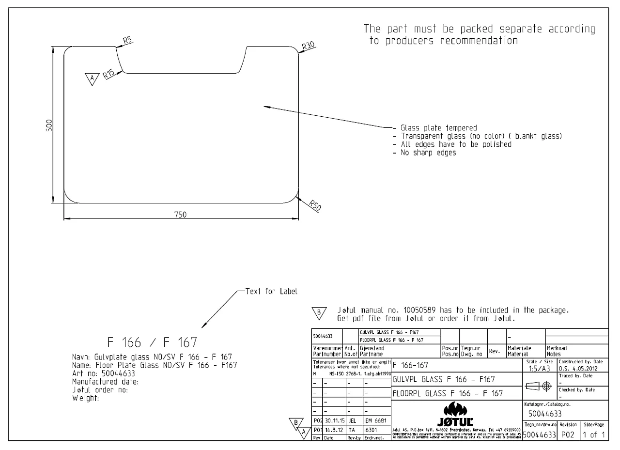 Gulvplate glass 750 x 500 mm 166/167 Gulvplate glass 750 x 500 mm 166/167