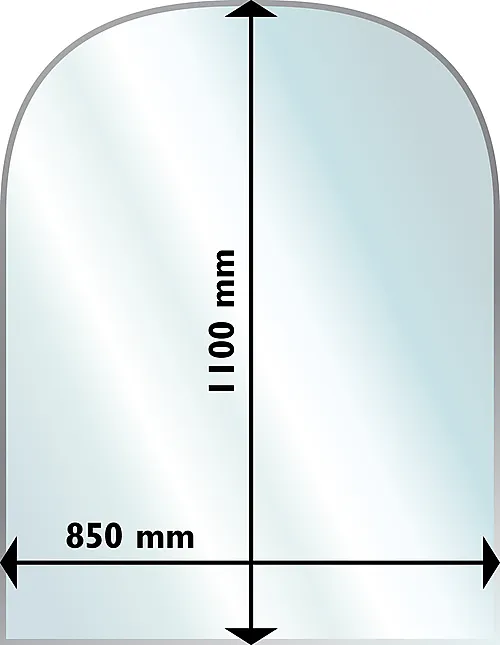 Gulvplate glass 6x1100x850 mm halvrund