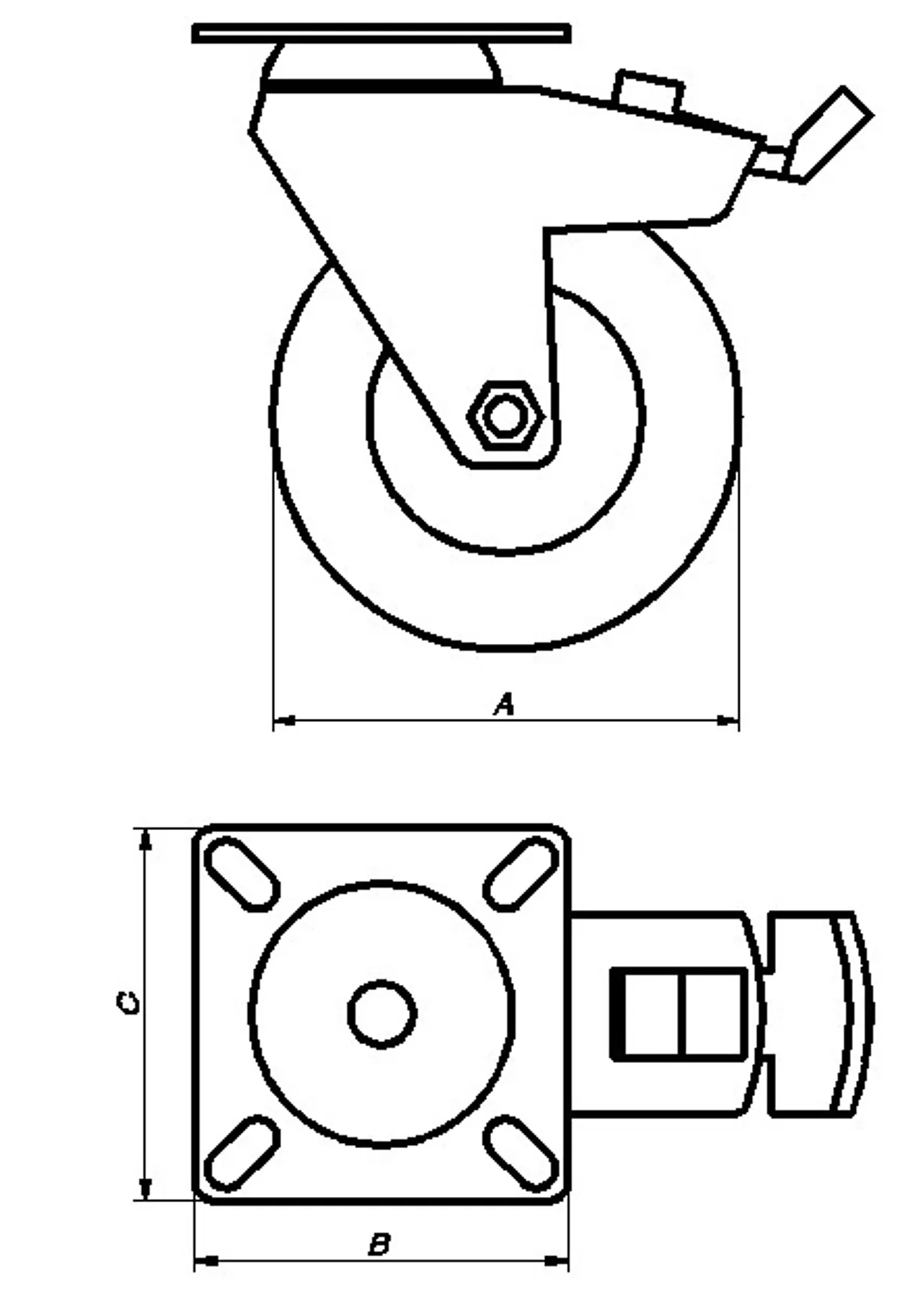 Transporthjul ø 75 mm m/brems+plate bæreevne 60 kg null - null - 2 - Miniatyr