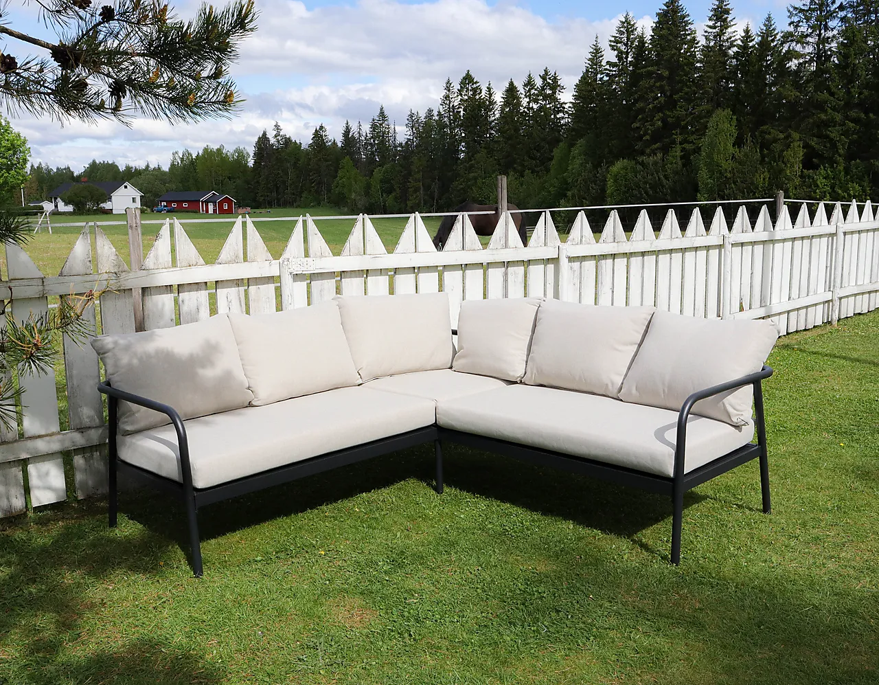 Hjørnesofa med Puter – Sort/Natur null - null - 3 - Miniatyr