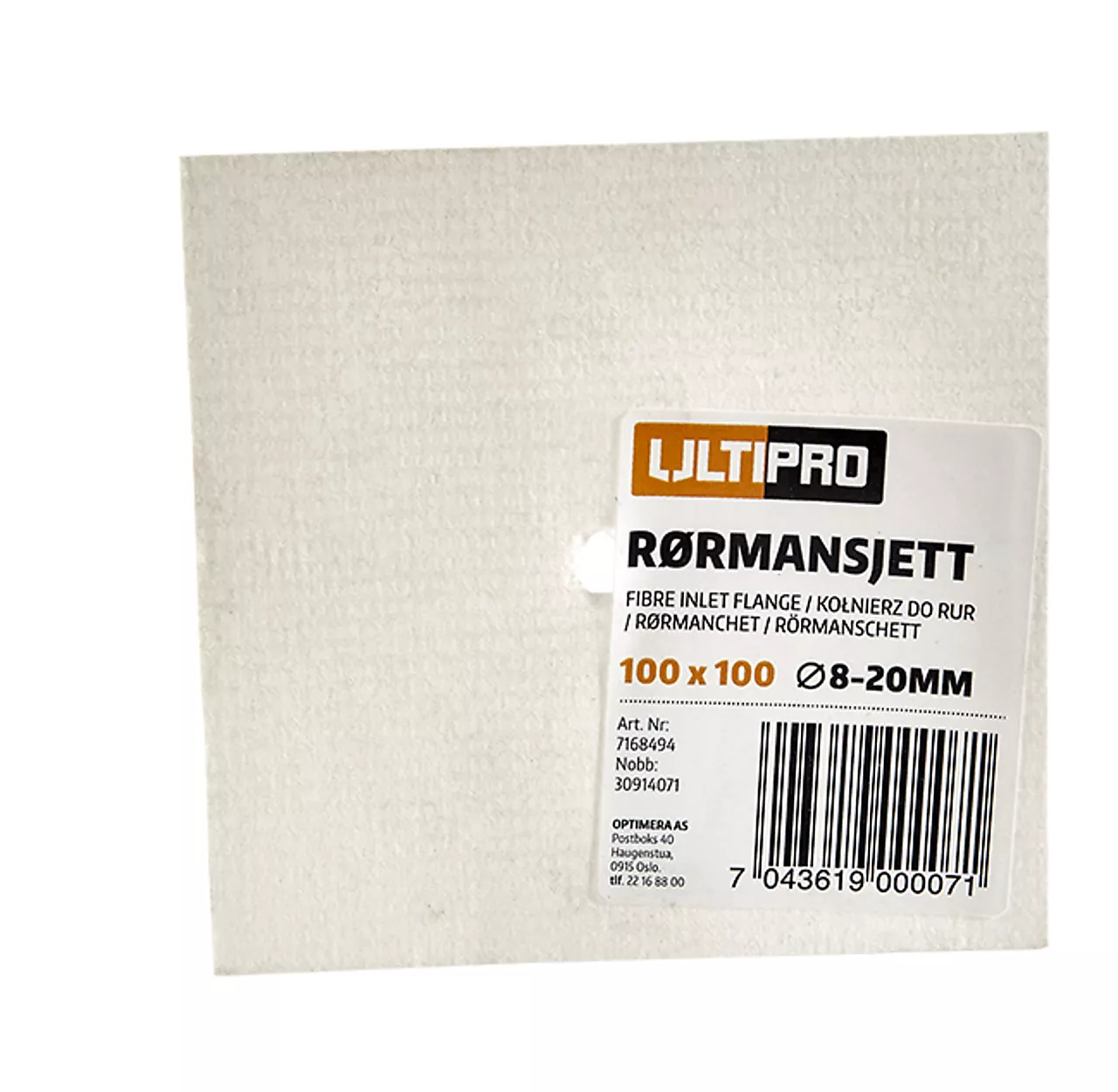 Ultipro rørmansjett ø8x20mm 100x100